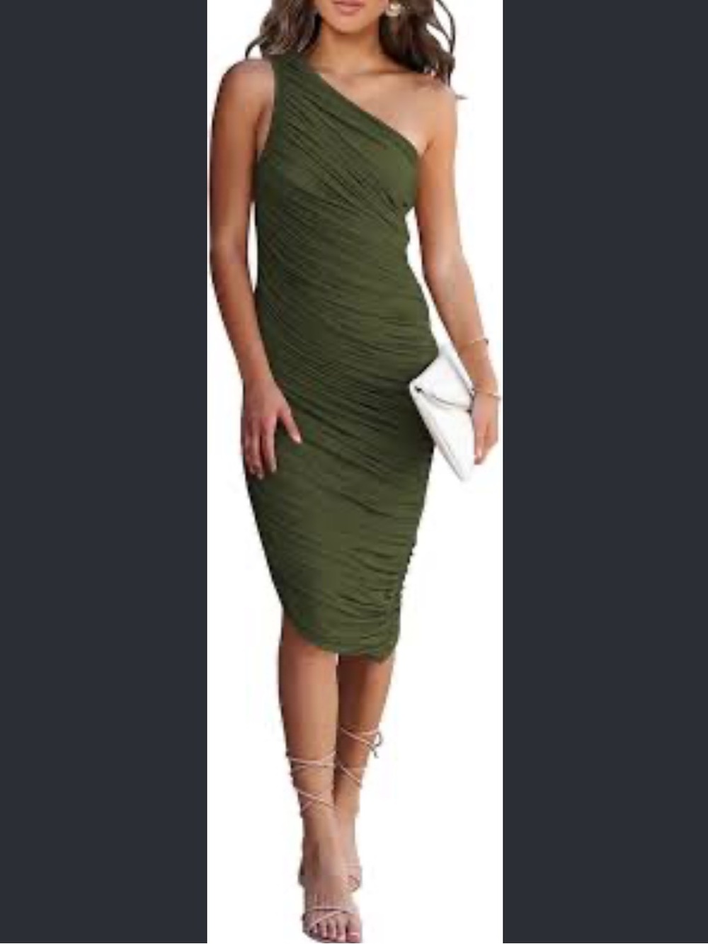 Pretty Garden | NWT One Shoulder Ruched Bodycon Asymmetric Midi Dress in green